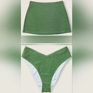 XL/XL PINK Swim Shimmer High Waist Skirt Bikini Set Green
